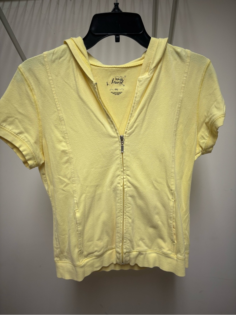Style & Co. Short Sleeve Zip Hoodie in Pale Yellow